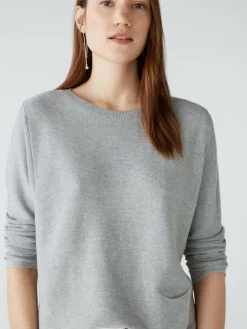 Oui Pullover & Strickjacken<Damen Pullover hellgrau uni
