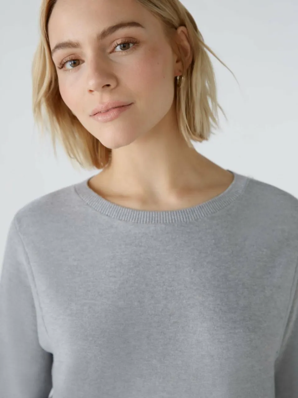 Oui Pullover & Strickjacken<Damen Pullover hellgrau uni