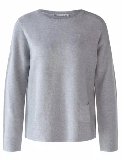 Oui Pullover & Strickjacken<Damen Pullover hellgrau uni