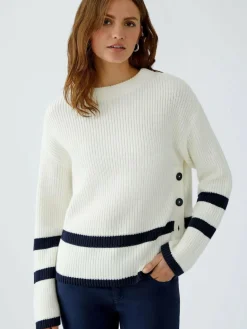 Oui Pullover & Strickjacken<Damen Pullover weiß blau gestreift