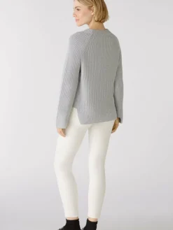 Oui Pullover & Strickjacken<Damen Pullover hellgrau uni