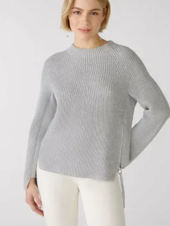 Oui Pullover & Strickjacken<Damen Pullover hellgrau uni