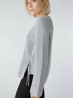 Oui Pullover & Strickjacken<Damen Pullover hellgrau uni