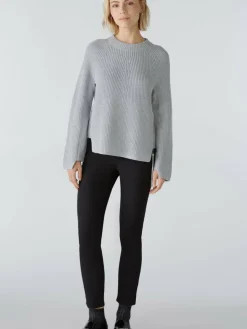Oui Pullover & Strickjacken<Damen Pullover hellgrau uni