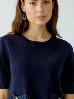 Oui Pullover & Strickjacken<Damen Pullover blau uni