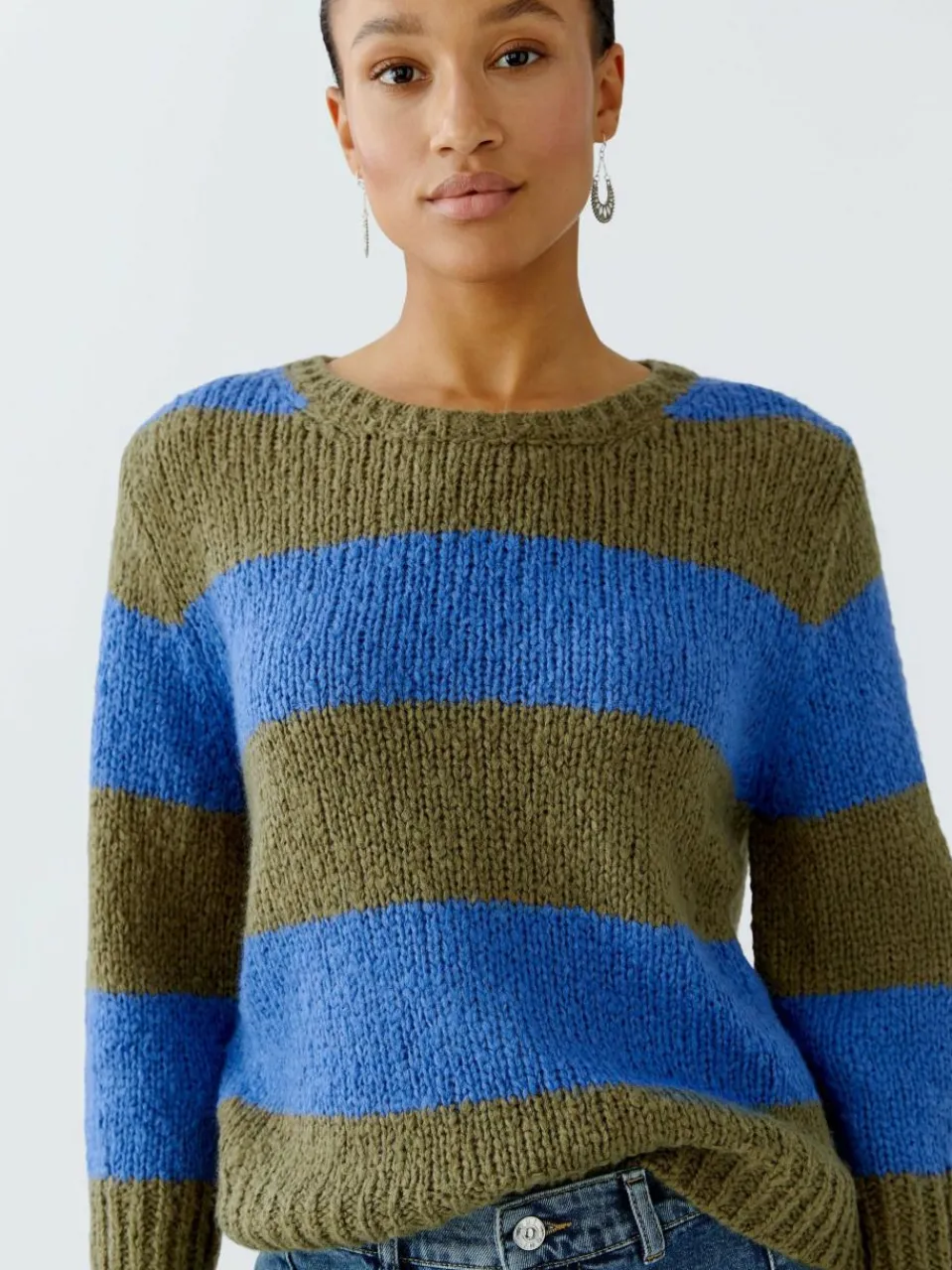Oui Pullover & Strickjacken<Damen Pullover khaki blau gestreift