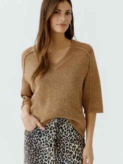 Oui Pullover & Strickjacken<Damen Pullover camel uni