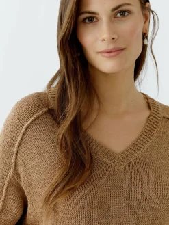 Oui Pullover & Strickjacken<Damen Pullover camel uni