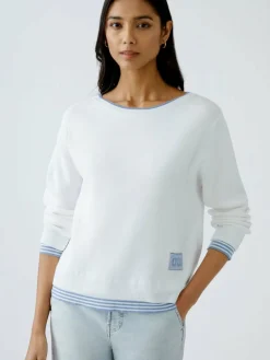 Oui Pullover & Strickjacken<Damen Pullover weiß blau uni