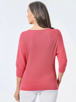 Damen Goldner Pullover & Strickjacken>Damen Pullover - Baumwollmix mit Fledermausärmeln und Rippstruktur