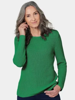 Goldner Pullover & Strickjacken<Damen Pullover - Figurschmeichelnder Pullover aus reiner Baumwolle grün uni