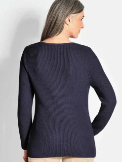 Damen Goldner Pullover & Strickjacken>Damen Pullover - Figurschmeichelnder Pullover aus reiner Baumwolle