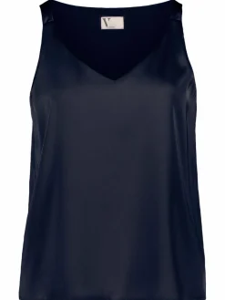 Vera Mont Blusen<Damen Satin-Bluse marine blau uni