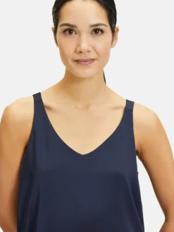 Vera Mont Blusen<Damen Satin-Bluse marine blau uni