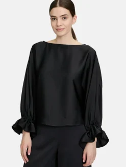 Vera Mont Blusen<Damen Satin-Bluse schwarz uni