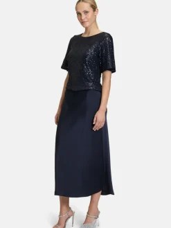 Vera Mont Röcke<Damen Satinrock marine blau uni