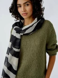 Oui Schals & Tücher<Damen Schal schwarz weiß gemustert