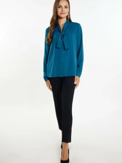 Faina Blusen<Damen Schluppenbluse smaragd uni