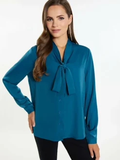 Faina Blusen<Damen Schluppenbluse smaragd uni