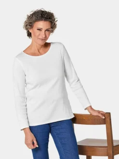 Goldner Sweatshirts & Sweatjacken<Damen Shirt - Basic T-Shirt aus reiner Baumwolle weiß uni