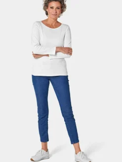 Goldner Sweatshirts & Sweatjacken<Damen Shirt - Basic T-Shirt aus reiner Baumwolle weiß uni