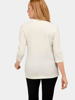 Goldner Shirts & Tops<Damen Shirt - Geschmücktes Rundhalsshirt aus Pima-Baumwolle weiß uni