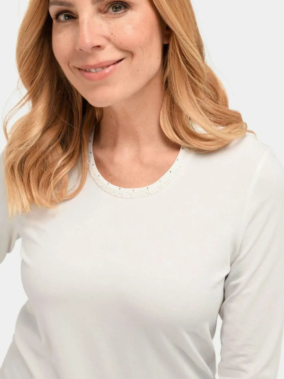 Goldner Shirts & Tops<Damen Shirt - Geschmücktes Rundhalsshirt aus Pima-Baumwolle weiß uni