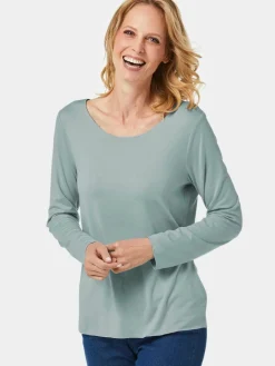 Goldner Sweatshirts & Sweatjacken<Damen Shirt - Kombistarkes Langarmshirt mit tonaler Zierkante grün uni
