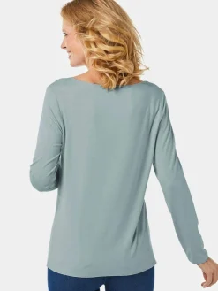 Goldner Sweatshirts & Sweatjacken<Damen Shirt - Kombistarkes Langarmshirt mit tonaler Zierkante grün uni