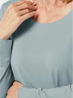 Goldner Sweatshirts & Sweatjacken<Damen Shirt - Kombistarkes Langarmshirt mit tonaler Zierkante grün uni