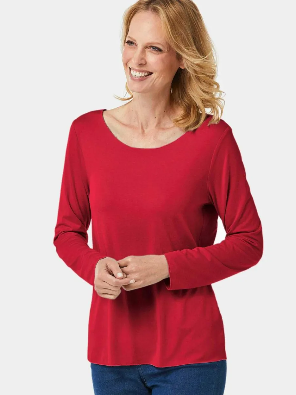 Damen Goldner Sweatshirts & Sweatjacken>Damen Shirt - Kombistarkes Langarmshirt mit tonaler Zierkante