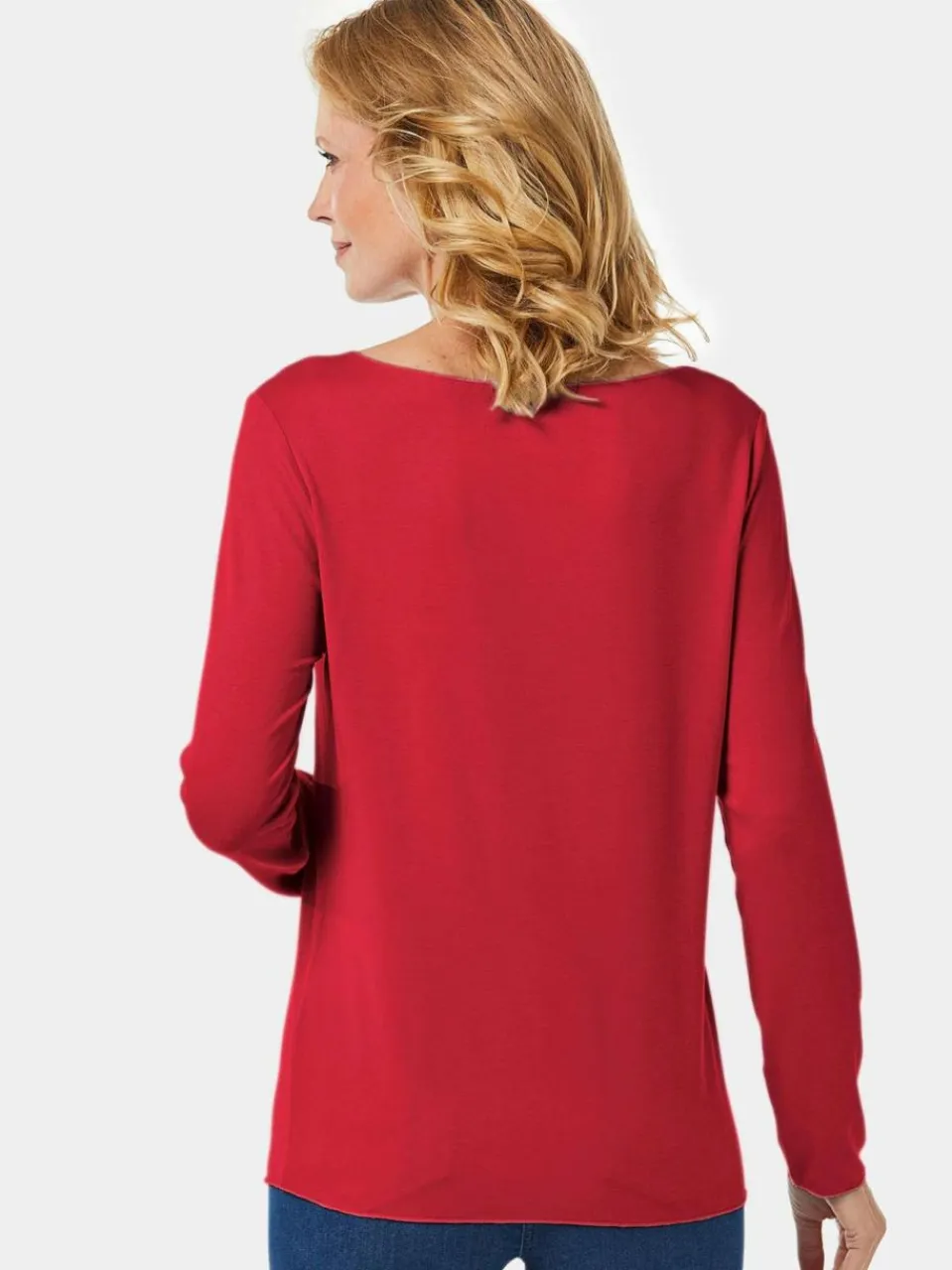 Damen Goldner Sweatshirts & Sweatjacken>Damen Shirt - Kombistarkes Langarmshirt mit tonaler Zierkante