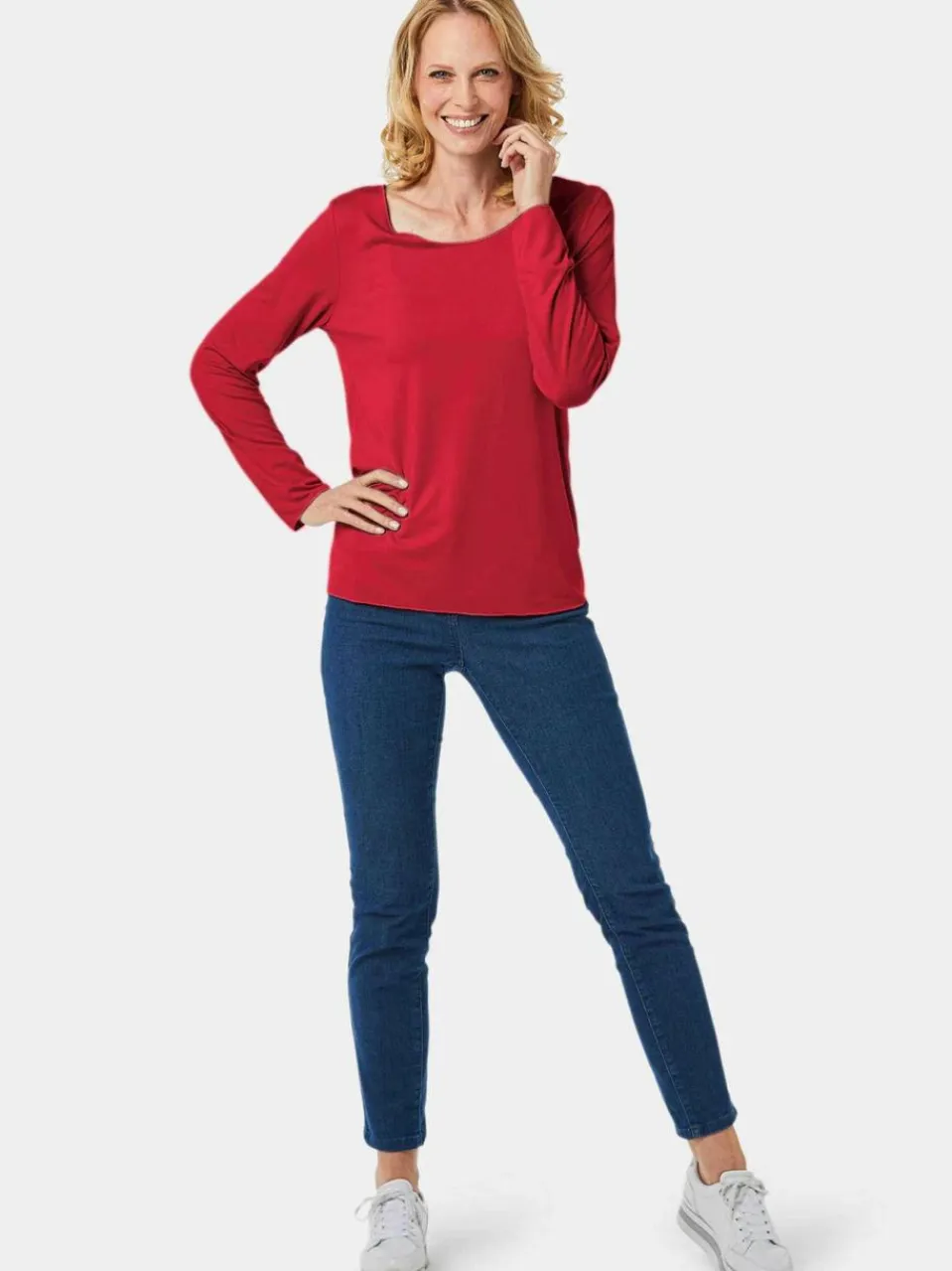 Damen Goldner Sweatshirts & Sweatjacken>Damen Shirt - Kombistarkes Langarmshirt mit tonaler Zierkante