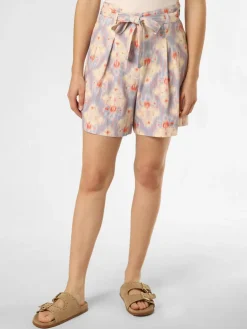 IPURI Hosen<Damen Shorts mit Leinen-Anteil hellblau koralle gemustert