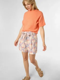 IPURI Hosen<Damen Shorts mit Leinen-Anteil hellblau koralle gemustert