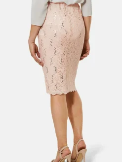 Goldner Röcke<Damen Spitzenrock - Schicker Rock aus elastischer Spitze rosa strukturiert