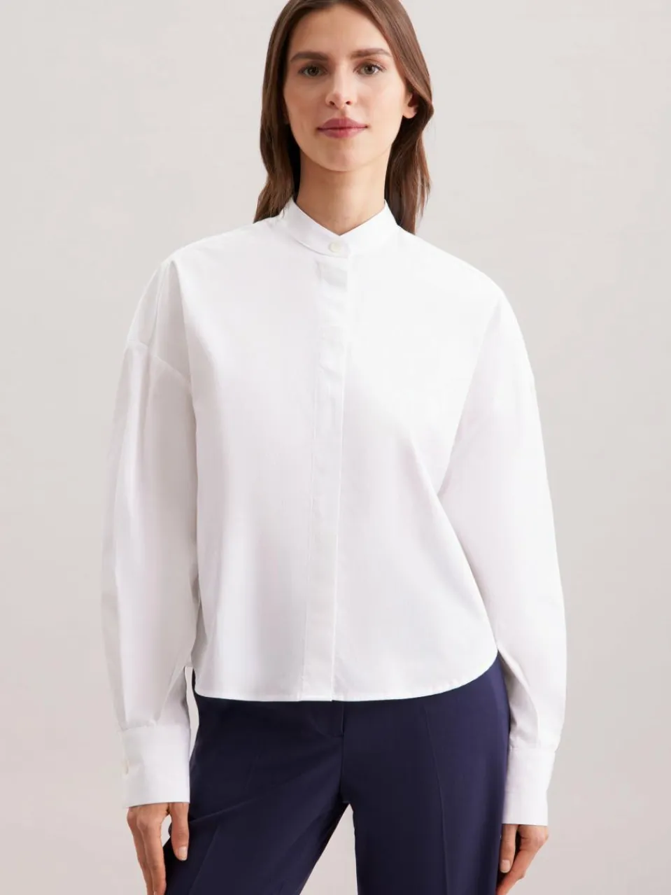 Seidensticker Blusen<Damen Stehkragenbluse - Uni weiß uni