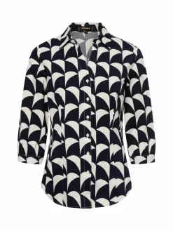 More & More Blusen<Damen Stretchbluse marine weiß gemustert