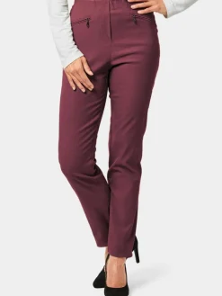 Goldner Hosen<Damen Stretchhose LOUISA - Wärmende Schlupfhose LOUISA in knitterarmer Ware bordeaux uni