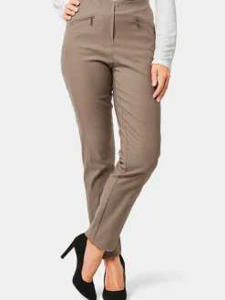 Goldner Hosen<Damen Stretchhose LOUISA - Wärmende Schlupfhose LOUISA in knitterarmer Ware braun uni