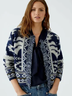 Oui Pullover & Strickjacken<Damen Strickjacke blau weiß uni