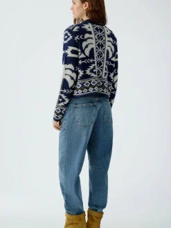 Oui Pullover & Strickjacken<Damen Strickjacke blau weiß uni