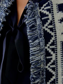 Oui Pullover & Strickjacken<Damen Strickjacke blau weiß uni