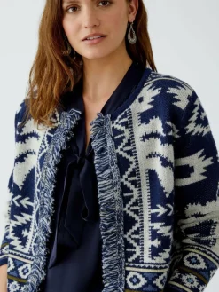 Oui Pullover & Strickjacken<Damen Strickjacke blau weiß uni