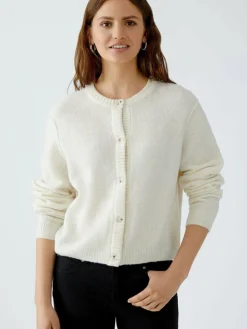 Oui Pullover & Strickjacken<Damen Strickjacke weiß uni
