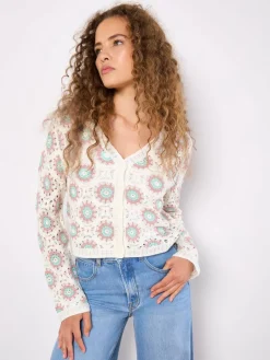 Apricot Pullover & Strickjacken<Damen Strickjacke beige bedruckt