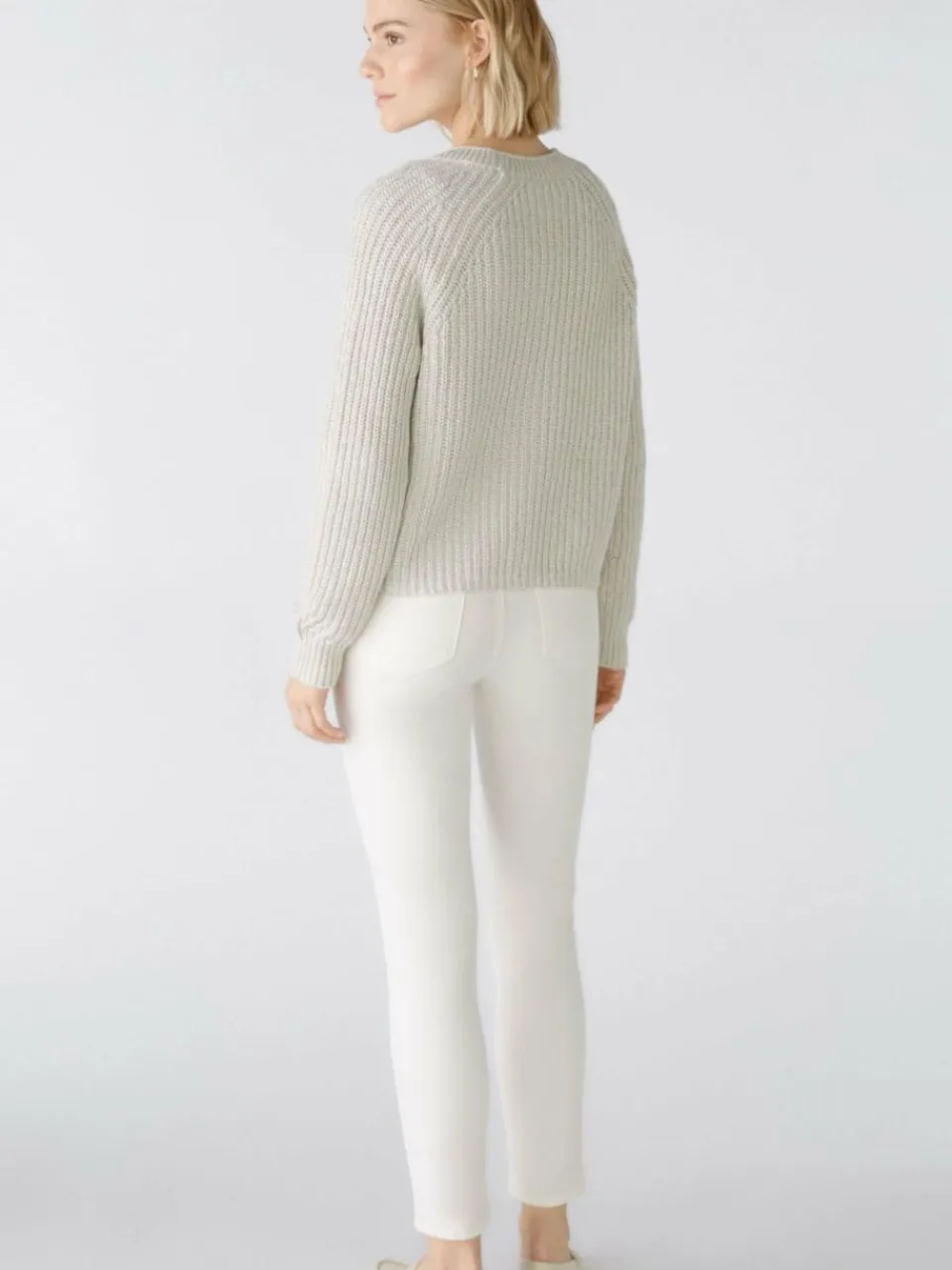 Oui Pullover & Strickjacken<Damen Strickjacke beige weiß uni