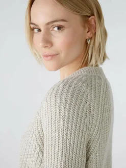 Oui Pullover & Strickjacken<Damen Strickjacke beige weiß uni
