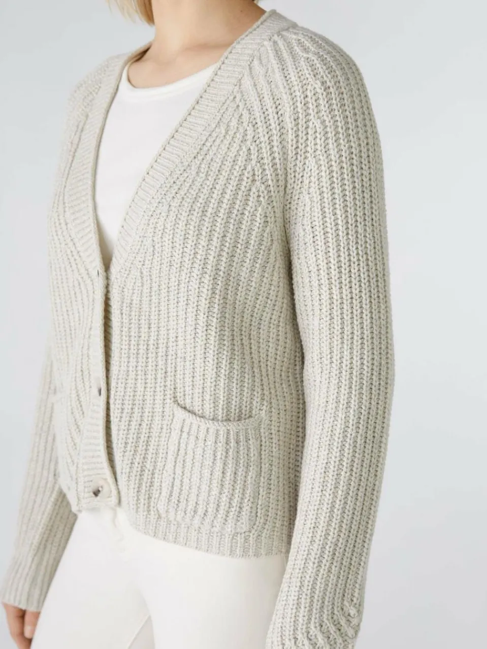 Oui Pullover & Strickjacken<Damen Strickjacke beige weiß uni