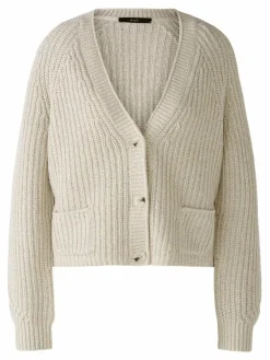 Oui Pullover & Strickjacken<Damen Strickjacke beige weiß uni